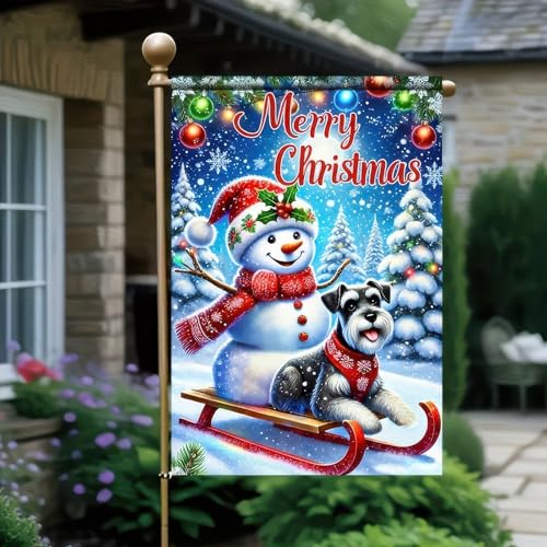 Image of BlissYard Christmas Schnauzer Dog Garden Flag 12x18 Inch Polyester