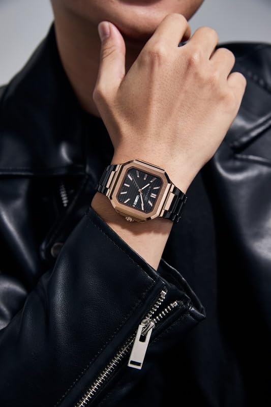 Image of Giordano Square Formal Watch for Men - Textured Dial,Day & Date Display and Stylish Stainless Steel Strap