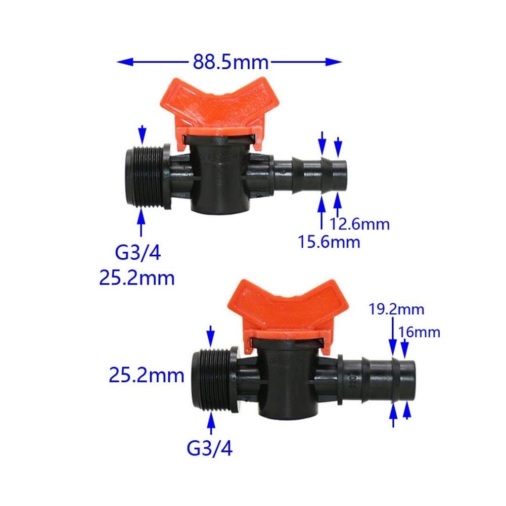 Equipos de riego automático 16mm 20mm Manguera de jardín del Grifo con Rosca Macho 3/4 1/2 3/4 Manguera de la válvula de riego de la grúa Grifo de riego Regulador de 30 PC (Size : 20mm Hose)