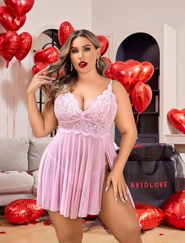 Image of Avidlove Plus Size Lingerie Sexy Lingerie Set Women's Exotic Nightgowns Lace Chemise Lingerie Side Slit Nightdress