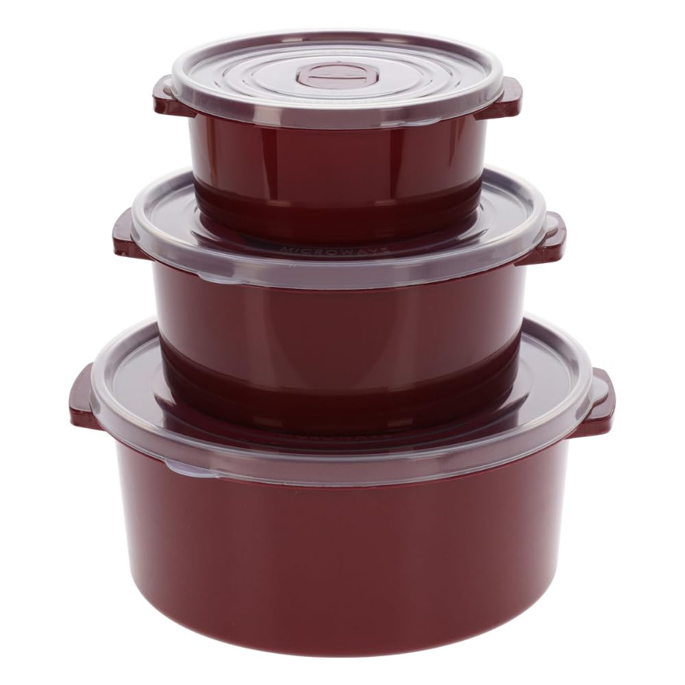 Envenzo Burgundy Microwave Food Storage Container Set Of 3 With Lids, 0.5L, 1L, 2L Capacity For Heating And Storage (Burgundy)