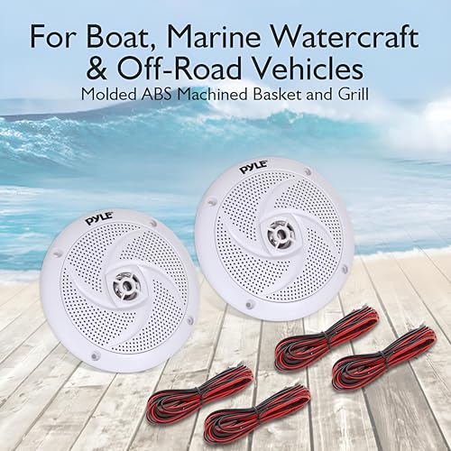 Image of Pyle Marine Speakers - 4 Inch 2 Way Waterproof and Weather Resistant Outdoor Audio Stereo Sound System with 100 Watt Power and Low Profile Slim Style Design - 1 Pair - PLMRS4W (White)