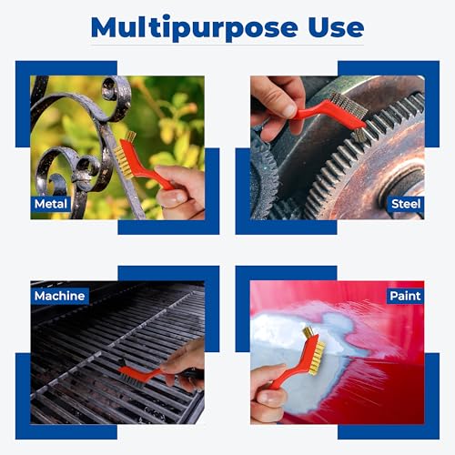 Image of Mini Wire Brush Set, Rust Paint Metal Cleaner Scratch Brushes, Cleaning Welding Slag and Rust Scrubber, Handy Steel /Nylon /Brass Brush Scrub Set for Cleaning Paint /Rust /Dirt (6PCS)