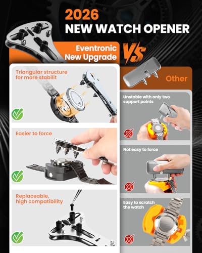 Image of 【New Upgraded】Eventronic Watch Repair Kit Professional 154PCS, Watch Link Removal Kit, Watch Battery Replacement Tool Kit & Strap Adjustment, Watch Tool Kit, Watch Band Pin Tool with Carrying Case