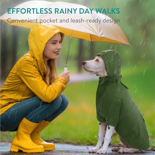 Navaris Regenmantel Regenjacke für Hunde - Regenmantel Hund wasserdicht - Hundemantel Hunderegenmantel Regencape aus PU und Polyester - Dog Raincoat - Grün - L