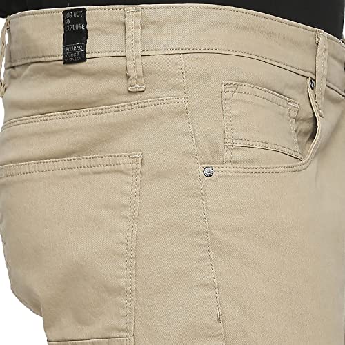 Image of Spykar Men Mid Rise Camel Cotton Slim Fit Tapered Length Trousers
