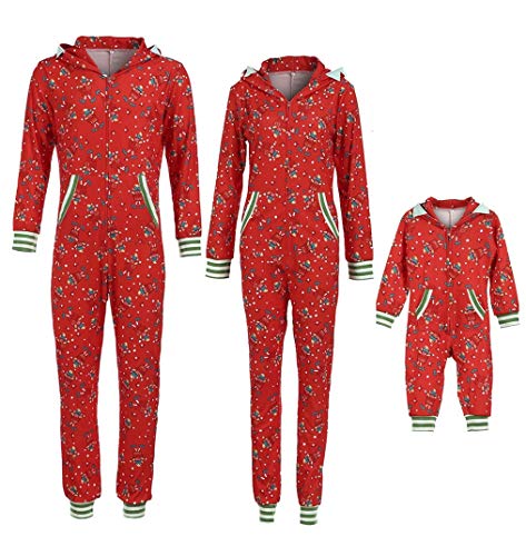 Lookvv 2020 Christmas Pajamas for Family Onesies Hooded Christmas Jammies,Long Sleeve Jumpsuit Pjs for Adult Boy Girl Large Men Red