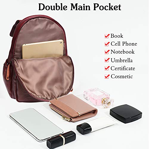 Genuine Leather Backpack Women Fashion Daypack Ladies Waterproof Rucksack for Work Shopping Travel Knapsack Winered4