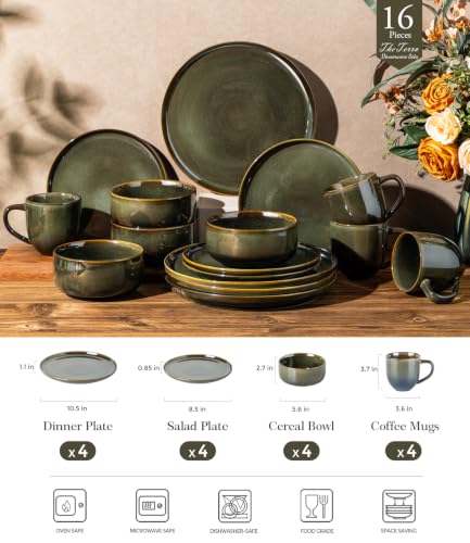 Image of TheTerra Ceramic Dinnerware Set for 4, 16-Piece Plates and Bowls Set