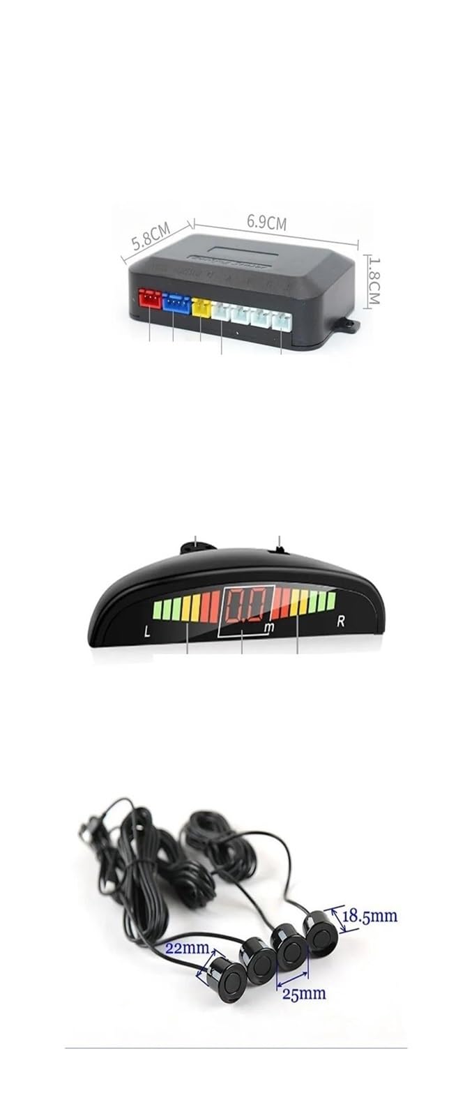 Kit Radar Retromarcia Per Auto Schermo Digitale Sensore Parcheggio Display Retroilluminato Interruttore 4 Rilevatori 22 Mm Radar Di Retromarcia(Nero)