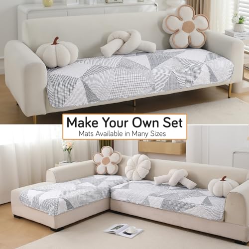 Image of HOKIPO 'Elira Series' Polyester Blend Water Repellent + Waterproof Quilted Sofa Mats | Make Your Own Sofa Cover Set | Length 180cm - Snow White Black Geometry (AR-5249-C9)