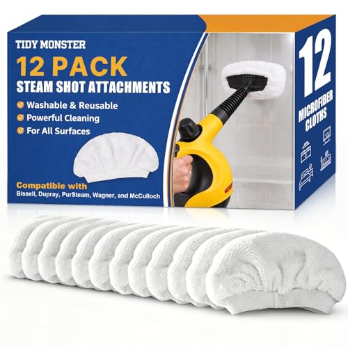 Image of Tidy Monster 12 Pack Microfiber Cloth Covers, Washable Steam Cleaner Accessories Compatible with Bissell Steam Shot 39N7A /39N7V, McCulloch, PurSteam, Wagner & Dupray