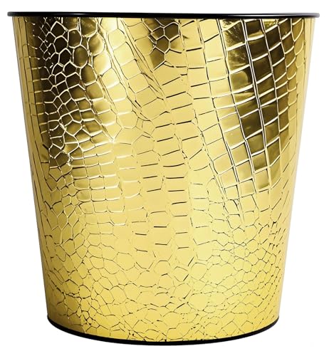 Image of NBHUZEHUA 2.6 Gallon Gold Metal Home Office Trash Can for Near Desk Bedroom Room Dorm Small Waste Paper Basket Garbage Can Trash Bin Dustbin