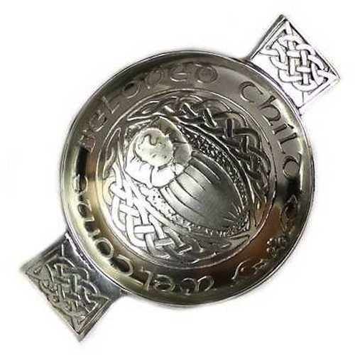 Scottish Pewter Celtic Toasting Quaich - Welcome Beloved Child