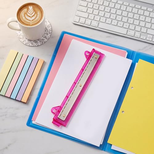 Image of 2 Pcs 3 Hole Puncher for Binder Portable 3 Hole Puncher for Ring Binders with 10 inch Ruler 5 Sheets Capacity for Office and School Supplies (Rose-red)