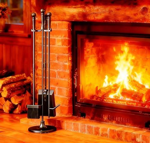 Fire Beauty Fireplace Tools Set 4 Pieces Black Wrought Iron