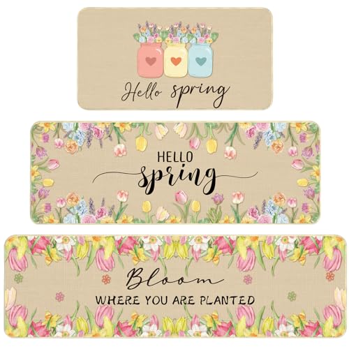 Tinideya Hello Spring �L�b�`�����O�ƃ}�b�g 3���Z�b�g �t�̉ԕr �ԕ� �L�b�`���}�b�g �m���X���b�v �u���[�� �h�A�}�b�g �C�[�X�^�[ �ʔ��� ����\ �L�b�`�� �o�X���[�� �����A17 x 69 x 47 x 82�C���`