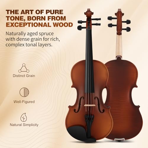 MUSTAR Violin, 4/4 Violin for Beginners, Classic Violin 4/4 Full Set with Bow, Rosins, Hard Case, Mute, Fingerboard Stickers, Shoulder Rest, Beginner KIt for Adults,Kids