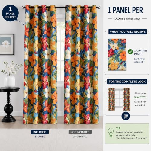 Image of BFAM Floral Print 100% Blackout Curtain with Black Linning at Back,Orange Floral Print Curtains for Living Room /Bedroom Thermal Insulated Energey Saving 11 Feet Pack of 1 Curtain