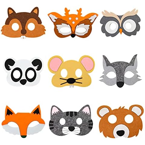 MYLERCT Tiermaske, 9 Stück Filzmaterial Tiermasken, Weich, Angenehm zu Tragen Cover