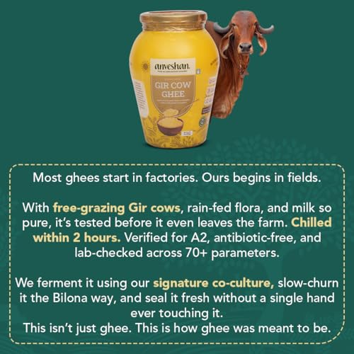 Image of Anveshan A2 Gir Cow Desi Ghee 1Lx2 | Pack of 2 | Traditional Bilona Method | Curd- Churned | Cultured | Pure and Nutural | Lactose and Gluten Free | Lab Tested