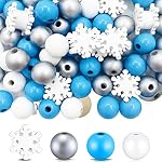 120 Pieces Christmas Wood Beads Winter Snowflake Colorful Wood Beads Rustic Farmhouse Wooden Beads for DIY Craft Bead Garland Home Decor (Snowflake)
