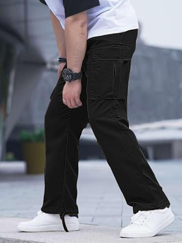 Hungson Mens Cargo Pants Casual Hiking Pants Joggers Athletic Pants Cotton Loose Straight Sweatpants For Men Black thumb #4