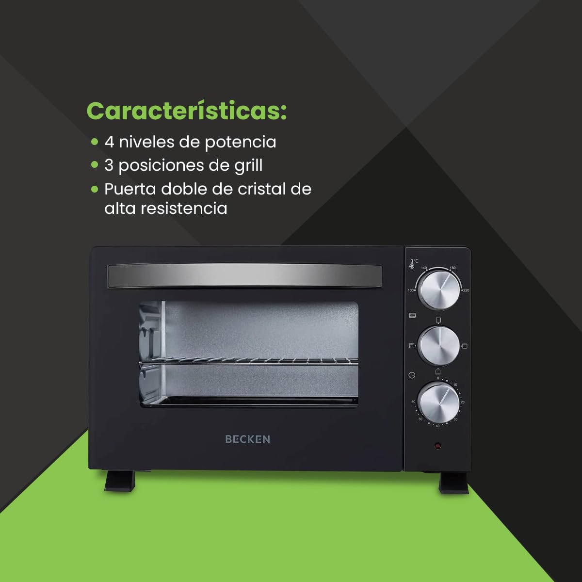 Becken - Horno Eléctrico de Sobremesa, Capacidad 30L, 1500W, Temporizador 60 Min, Negro