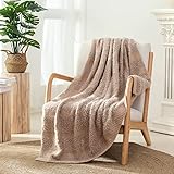 Snuggle Sac Beige Throw Blanket Reversible Stripe Knitted Textured Blanket Farmhouse Soft Cozy Warm...