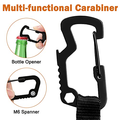 Image of MNGARISTA 4 Pack Retractable Keychain, Multitool Carabiner Badge Holder, Retraction, Heavy Duty Badge Reel, Retractable Key Chain with Steel Cable Key Ring, Black | Built-in Bottle Opener & Hexagon Wrench,Steel Cable,Black,4PK