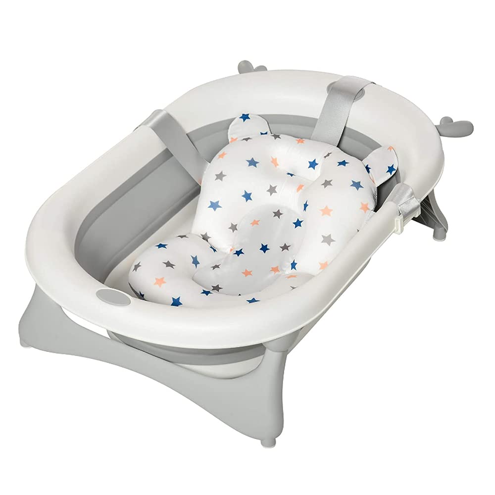 Baby Bath Seat Support Floating Baby Cushion Soft Baby Bath Pillow Non-Slip Bath Seat Pad Foldable Baby Bath Tub Pad for Newborn 0-12 Month Without Bathtub