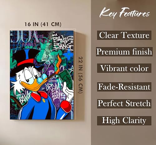 Image of PAINTINGMANTRA Money & Success Pop Art Canvas Print, Street Style Millionaire Duck Cash, Modern Urban Decor for Office & Man Cave, Canvas print Ready to Hang - 41x56 cm