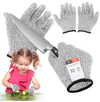 HhBdy Cut-Resistant Protective Gloves for Kids - 2 works, Level 5 Protection for Kitchen Chainsaw, Construction, and Gardening (XS)