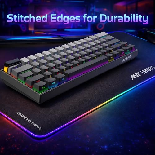 Image of Ant Esports MP385R RGB Gaming Mousepad, Large 650*300*3mm Speed Surface, Waterproof LED Desk Mat with 7 Colours & 3 Lighting Modes, Stitched Edges, Non-Slip Rubber Base for PC Gamers, Laptop - Black