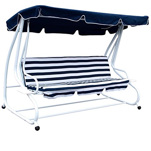 Preisvergleich Produktbild Hollywoodschaukel 4-Sitzer Miami 232x120x164cm weiss / blau Gartenschaukel