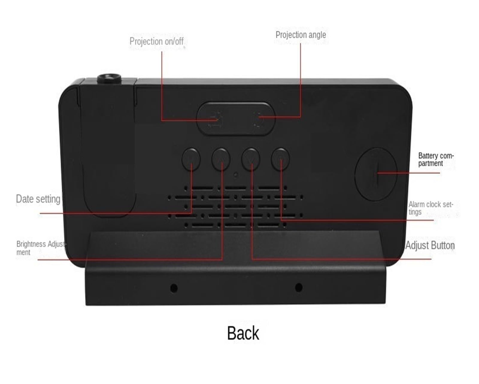 Moderner Einfacher Projektionswecker, LED-Großbildschirm, Digital, Geräuschlos, Elektronische Uhr, Desktop-USB-Plug-in, Leuchtende Schreibtischuhr Klare Projektion(Black)