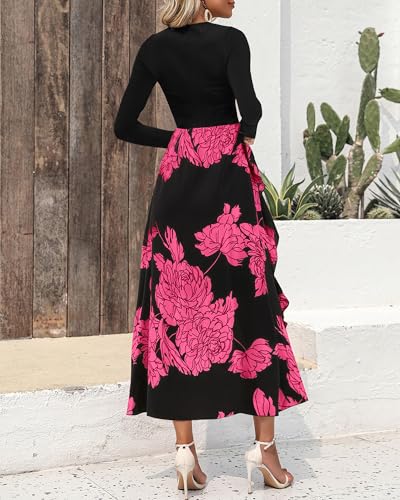 Image of BTFBM Womens Floral Maxi Dress Fall 2025 Casual Crewneck Long Sleeve Ruffle Flowy Cocktail Wedding Guest Dresses