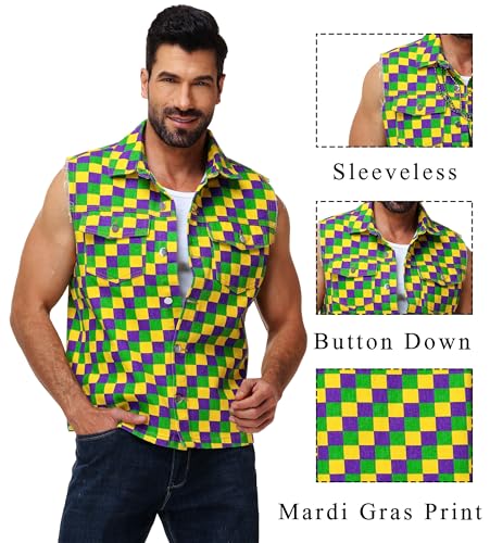 Image of AOBUTE Mens 4th of July Denim Vest American Flag Print Sleeveless Jean Jacket