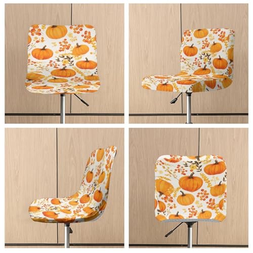 Image of Thanksgiving Pumpkin Bar Stool Covers with Backs Non-Slip Square Barstool Covers Slipcovers Waterproof Bar Chair Cover for Low Short Back Chair Set of 2 Fall Decor