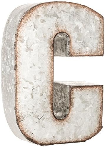 CraftyCrocodile 7" Galvanized Metal 3D Wall Letter C Block,Metal Monogram Decor,Hanging or Freestanding Initials With Keyhole Bracket,Industrial, Distressed, Rustic Style Sign for Home, Living Room