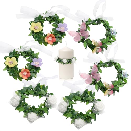 6 Piezas atrapagotas para Velas de comunión, faldones Protectores y Decorativos para Velas, Coronas de decoración para Bautizo y Bodas