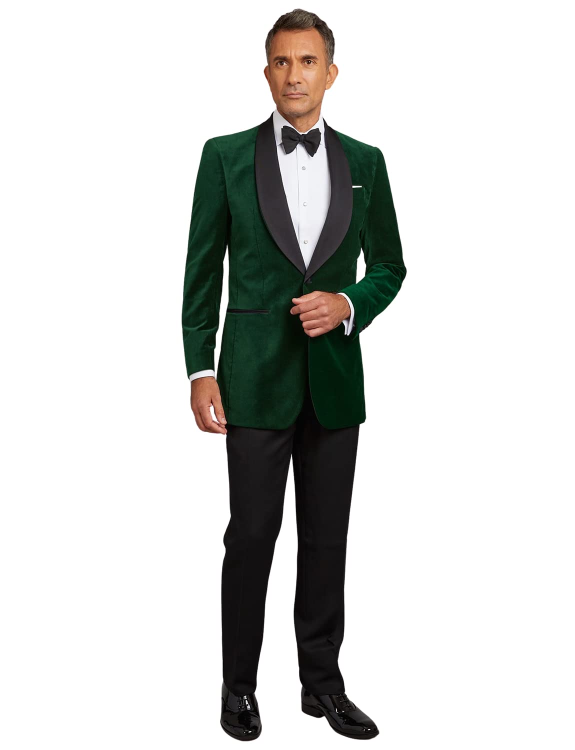 Uomo Scialle Risvolto Vestito Giacca di Velluto e Solido Nero Pantaloni One Button Cena Sposo Smoking
