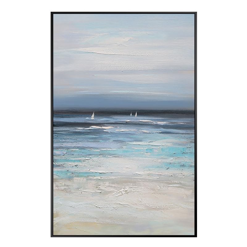 Tableau peinture huile sur toile abstrait moderne de bateau