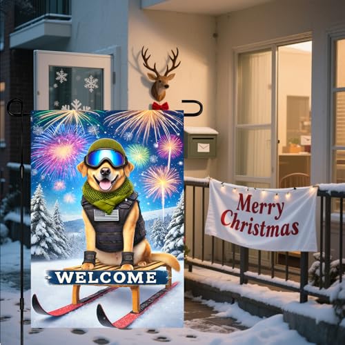 Image of BlissYard Labrador Sled Winter Garden Flag 12x18 Inch Polyester