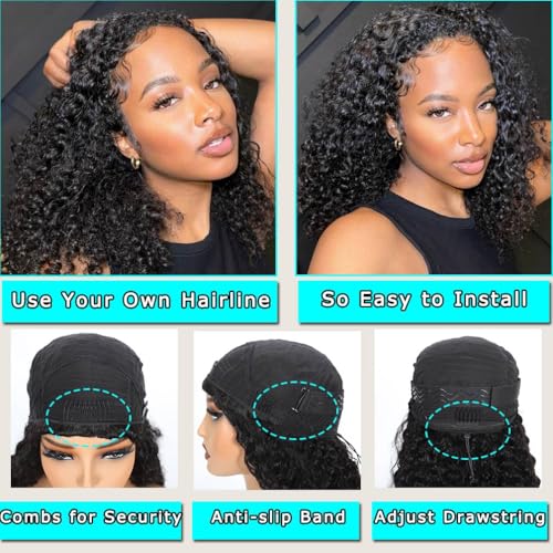 Image of Srakuw Half Wig Human Hair 200 Density Water Wave Wear Go Glueless Wigs Human Hair with Drawstring 3 In 1 Half Wigs for Women Invisible Hairline Beginner Friendly (Half Wig Black Color, 22 Inch)
