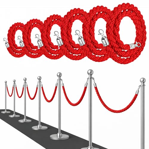 Contrôle de foule par lot de 6 cordes torsadées rouges épaisses de 1,5 m