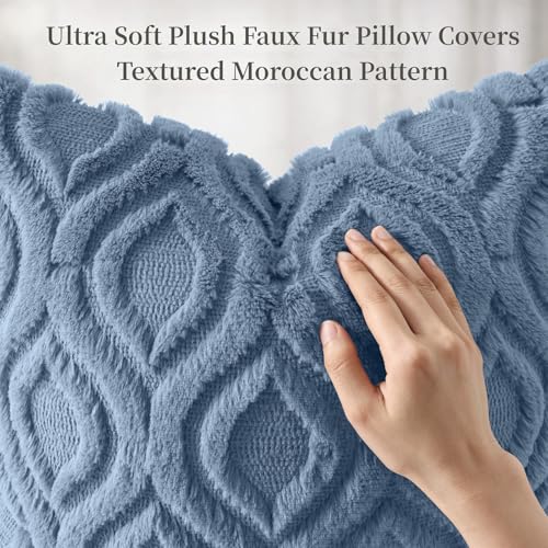 Image of decorUhome Fall Throw Pillow Covers 12x20 Inch Set of 2, Soft Plush Faux Wool Dusty Blue Solid Couch Pillow Covers, Accent Farmhouse Neutral Rectangle Pillow Cases for Sofa Bed Living Room