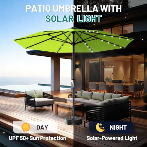 Image of AreShark 12FT Large Patio Umbrella with Solar Lights, Solar Powered Outdoor Umbrella with Crank, Patio Table Market Umbrellas for Garden, Deck, Backyard, Pool and Beach, Apple Green