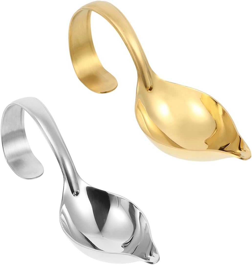 2pcs Stainless Steel Steak Sauce Spoons, Elegant Curved Handle