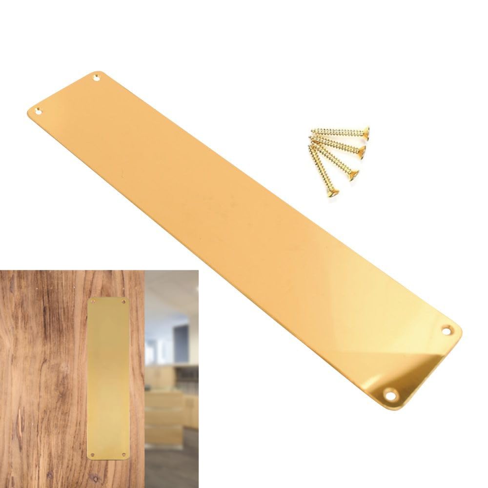 SISI UK Plaque de poussée de porte en laiton poli de style victorien - 300 mm x 75 mm - Pour portes intérieures avec vis